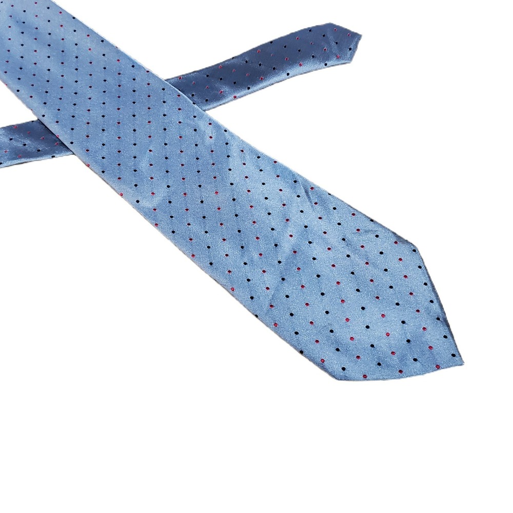 VTG Silk Neck Tie CRAZY HORSE Claiborne Blue Silver Black Red Poka Dots Handmade